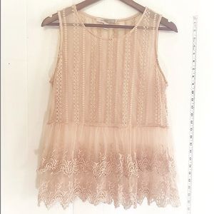 Sheer Babydoll Blush Nude Lace Tank
